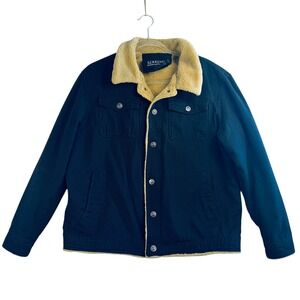 Serremo Black Sherpa Lined Canvas Jacket Workwear‎ Fleece Outdoor Layer Men L